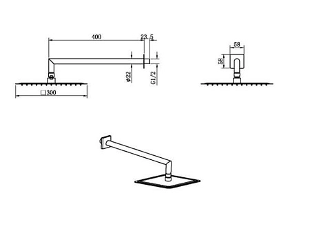Верхний душ Boheme 421-G Gold 30x30cm