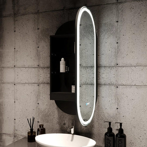 Зеркальный шкаф SILVER MIRRORS 500x1000 ЖК-часы, подогрев, сенс. выключатель Soho-BLACK (LED-0000261 LED-00002612 Зеркальный шкаф SILVER MIRRORS 500x1000 ЖК-часы, подогрев, сенс. выключатель Soho-BLACK (LED-0000261 LED-00002612