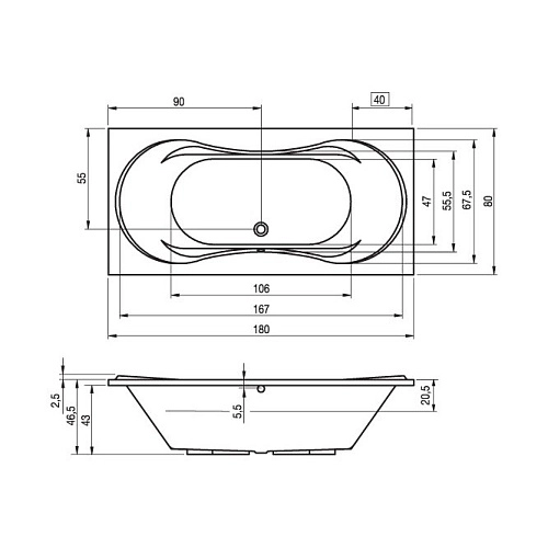 Акриловая ванна Riho Supreme BA5500500000000 180х80 Акриловая ванна Riho Supreme BA5500500000000 180х80