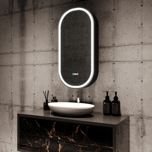 Зеркальный шкаф SILVER MIRRORS 500x1000 ЖК-часы, подогрев, сенс. выключатель Soho-BLACK (LED-0000261 LED-00002612 Зеркальный шкаф SILVER MIRRORS 500x1000 ЖК-часы, подогрев, сенс. выключатель Soho-BLACK (LED-0000261 LED-00002612