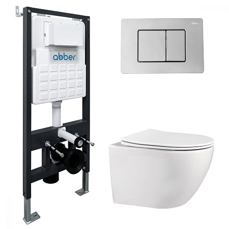 Комплект унитаза ABBER Bequem AC1100 белый с инсталляцией AC0105 и кнопкой AC0120 хром AC1100-AC0105-AC0120