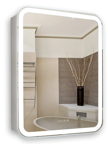 Зеркальный шкаф Silver mirrors Фиджи 50 ЛЕВЫЙ часы LED-00002593 Зеркальный шкаф Silver mirrors Фиджи 50 ЛЕВЫЙ часы LED-00002593