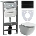 Комплект унитаза Ceramica Nova Metropol Rimless CN4002 c шумоизоляцией CN1000 инсталляцией Envision клавишей смыва Flat черный матовый и креплениями CN1002B