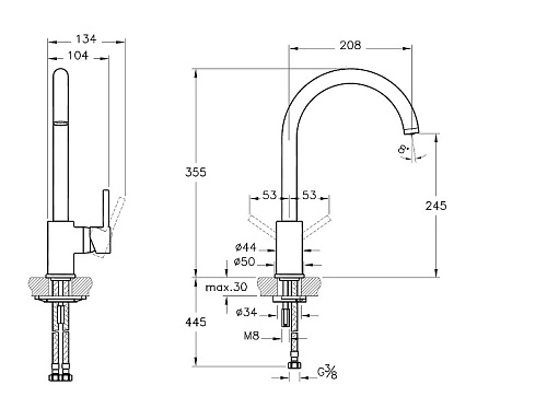 Смеситель для кухни Vitra Minimax S A4209134EXP никель матовый Смеситель для кухни Vitra Minimax S A4209134EXP никель матовый