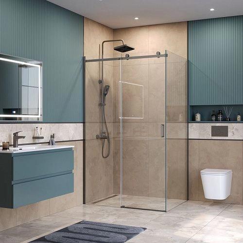 Душевой уголок BelBagno SOFT_CLOSE-2-AH-1-130/80-C-GM 130x80 см, профиль оружейная сталь, стекло прозрачное Душевой уголок BelBagno SOFT_CLOSE-2-AH-1-130/80-C-GM 130x80 см, профиль оружейная сталь, стекло прозрачное