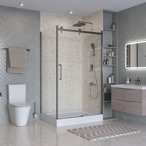 Душевой уголок BelBagno MARINO-2-AH-1-110/90-C-GM 110x90 см, профиль оружейная сталь, стекло прозрачное Душевой уголок BelBagno MARINO-2-AH-1-110/90-C-GM 110x90 см, профиль оружейная сталь, стекло прозрачное