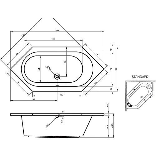 Акриловая ванна Riho Kansas BA9700500000000 190x90 Акриловая ванна Riho Kansas BA9700500000000 190x90