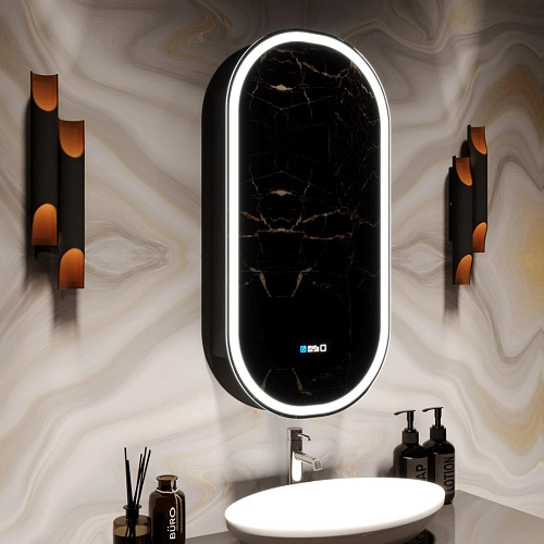 Зеркальный шкаф SILVER MIRRORS 500x1000 ЖК-часы, подогрев, сенс. выключатель Soho-BLACK (LED-0000261 LED-00002612 Зеркальный шкаф SILVER MIRRORS 500x1000 ЖК-часы, подогрев, сенс. выключатель Soho-BLACK (LED-0000261 LED-00002612