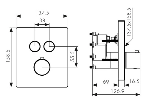 Смеситель для душа Kaiser Sano с термостатом для скрытого монтажа хром 08377 Смеситель для душа Kaiser Sano с термостатом для скрытого монтажа хром 08377