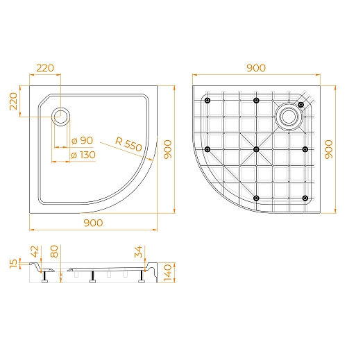 Душевой поддон RGW SMC/R-C Белый 900x900 полукруглый 12350499-01 Душевой поддон RGW SMC/R-C Белый 900x900 полукруглый 12350499-01