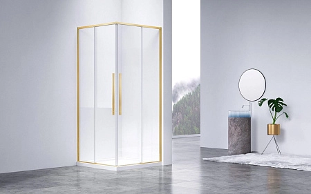 Душевой уголок Vincea Slim-N VSS-4SN900CLG, 900x900, брашированное золото, стекло прозрачное