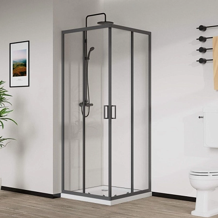 Душевой уголок Vincea City VSS-5CT8010CLGM, 1000x800, вороненая сталь, стекло прозрачное