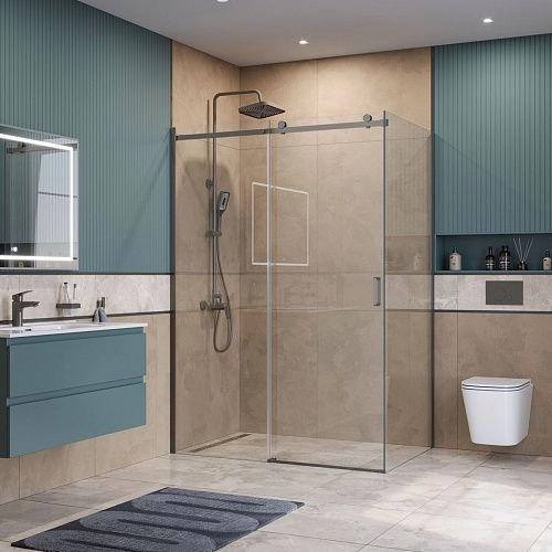 Душевой уголок BelBagno SOFT_CLOSE-2-AH-1-140/80-C-GM 140x80 см, профиль оружейная сталь, стекло прозрачное Душевой уголок BelBagno SOFT_CLOSE-2-AH-1-140/80-C-GM 140x80 см, профиль оружейная сталь, стекло прозрачное