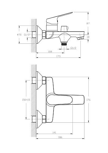Смеситель для ванны Rush Yell YE5735-44 хром Смеситель для ванны Rush Yell YE5735-44 хром
