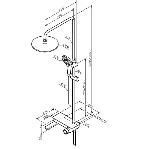 Душевая система AM.PM Like F0780722 штанга 1030-1460мм, верхний душ 220 мм Душевая система AM.PM Like F0780722 штанга 1030-1460мм, верхний душ 220 мм