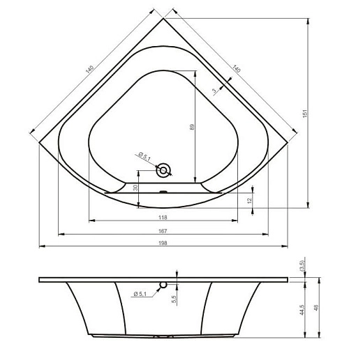 Акриловая ванна Riho Atlanta BB7000500000000 140x140 Акриловая ванна Riho Atlanta BB7000500000000 140x140