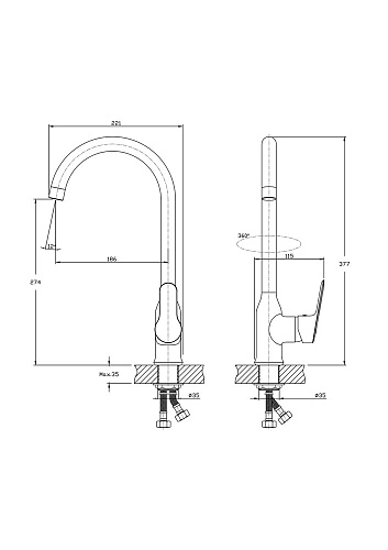 Смеситель для кухни Rush Crete CR3535-23 с высоким, поворотным изливом Смеситель для кухни Rush Crete CR3535-23 с высоким, поворотным изливом