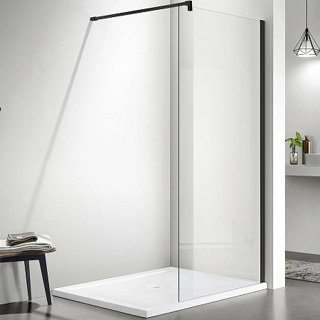 Душевая перегородка Aquatek Walk in 900x2000 профиль черный, стекло прозрачное AQ WIW 09020BL