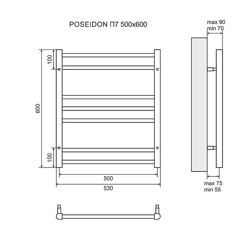 Полотенцесушитель электрический Lemark Poseidon LM42607E П7 500x600, левый/правый Полотенцесушитель электрический Lemark Poseidon LM42607E П7 500x600, левый/правый