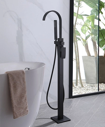 Смеситель для ванны ABBER Wasserfall AF8615B напольный, черный матовый Смеситель для ванны ABBER Wasserfall AF8615B напольный, черный матовый