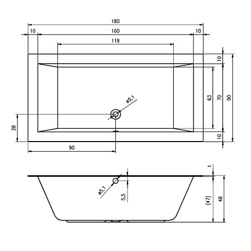 Акриловая ванна Riho Lugo BT0300500000000 180х90 Акриловая ванна Riho Lugo BT0300500000000 180х90