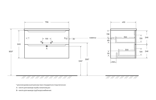 Тумба под раковину BelBagno ETNA-800-2C-SO-RG-P Rovere Grigio подвесная 800x455 Тумба под раковину BelBagno ETNA-800-2C-SO-RG-P Rovere Grigio подвесная 800x455