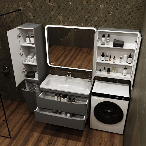 Тумба под раковину Style Line Бергамо мини 90 (2 ящ.) Люкс антискрейтч серый, PLUS подвесная СС-00002365 Тумба под раковину Style Line Бергамо мини 90 (2 ящ.) Люкс антискрейтч серый, PLUS подвесная СС-00002365