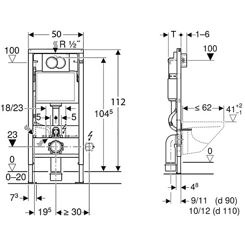 Инсталляция для унитаза Geberit Duofix Delta 458.163.21.1 с кнопкой смыва хром Инсталляция для унитаза Geberit Duofix Delta 458.163.21.1 с кнопкой смыва хром