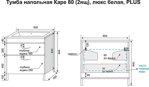 Тумба под раковину Style Line Каре 80 (2 ящ.) Люкс белая, PLUS СС-00002267 Тумба под раковину Style Line Каре 80 (2 ящ.) Люкс белая, PLUS СС-00002267