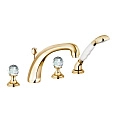 Смеситель на борт ванны Kludi Adlon 5152445G4 на 4 отверстия, ручки хрусталь, цвет золото 23 карата Смеситель на борт ванны Kludi Adlon 5152445G4 на 4 отверстия, ручки хрусталь, цвет золото 23 карата