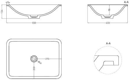 Раковина Salini MAREA 06 1802206M 550x400 встраиваемая S-Stone