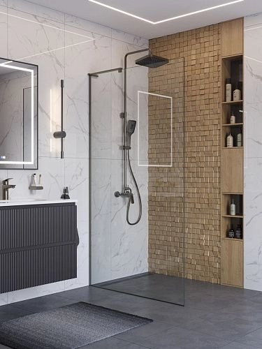 Душевая перегородка BelBagno UNO-L-1-TB-110-C-GM 110 см, профиль оружейная сталь, стекло прозрачное Душевая перегородка BelBagno UNO-L-1-TB-110-C-GM 110 см, профиль оружейная сталь, стекло прозрачное