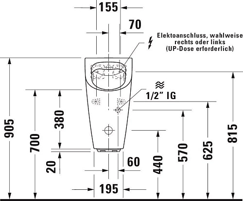 Писсуар Duravit ME by Starck 2809312007 подача воды сзади белый Писсуар Duravit ME by Starck 2809312007 подача воды сзади белый