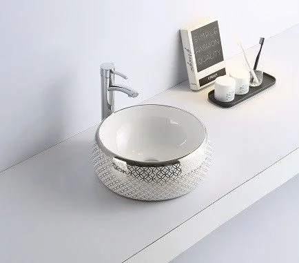 Раковина CeramaLux 5004SP накладная, белый/серый Раковина CeramaLux 5004SP накладная, белый/серый