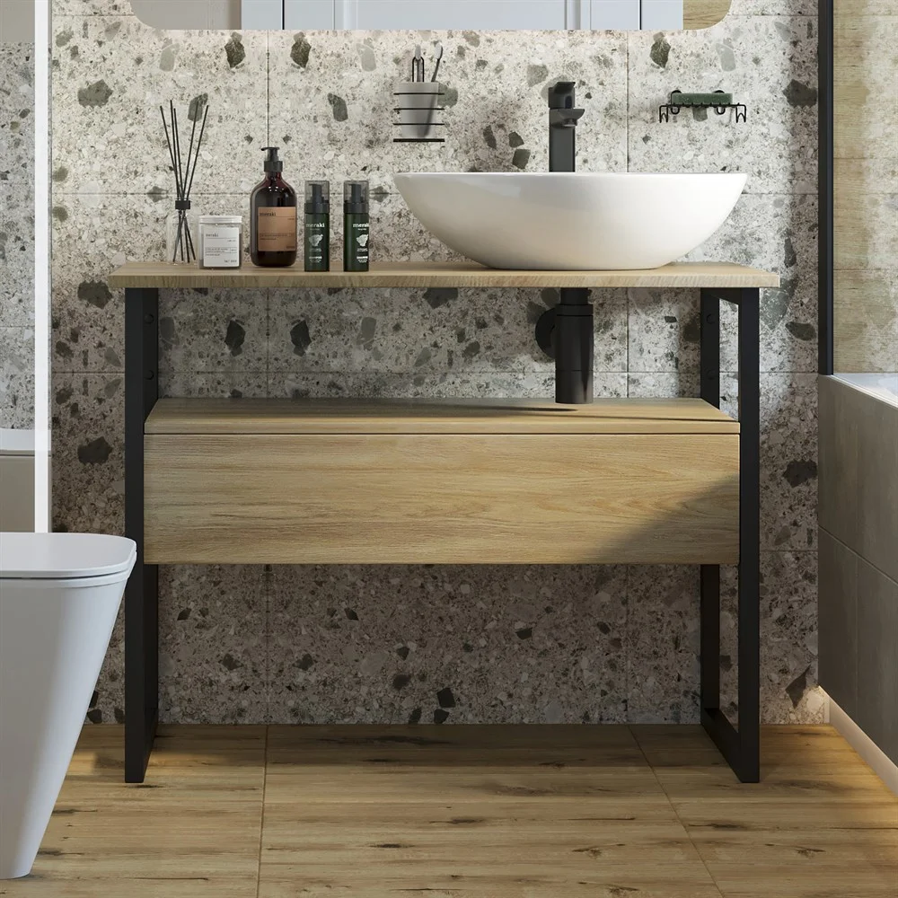 Тумба с раковиной DIWO Элиста 100 светлое дерево с раковиной Moduo 55 Leaf, чёрный муар 573392 Тумба с раковиной DIWO Элиста 100 светлое дерево с раковиной Moduo 55 Leaf, чёрный муар 573392