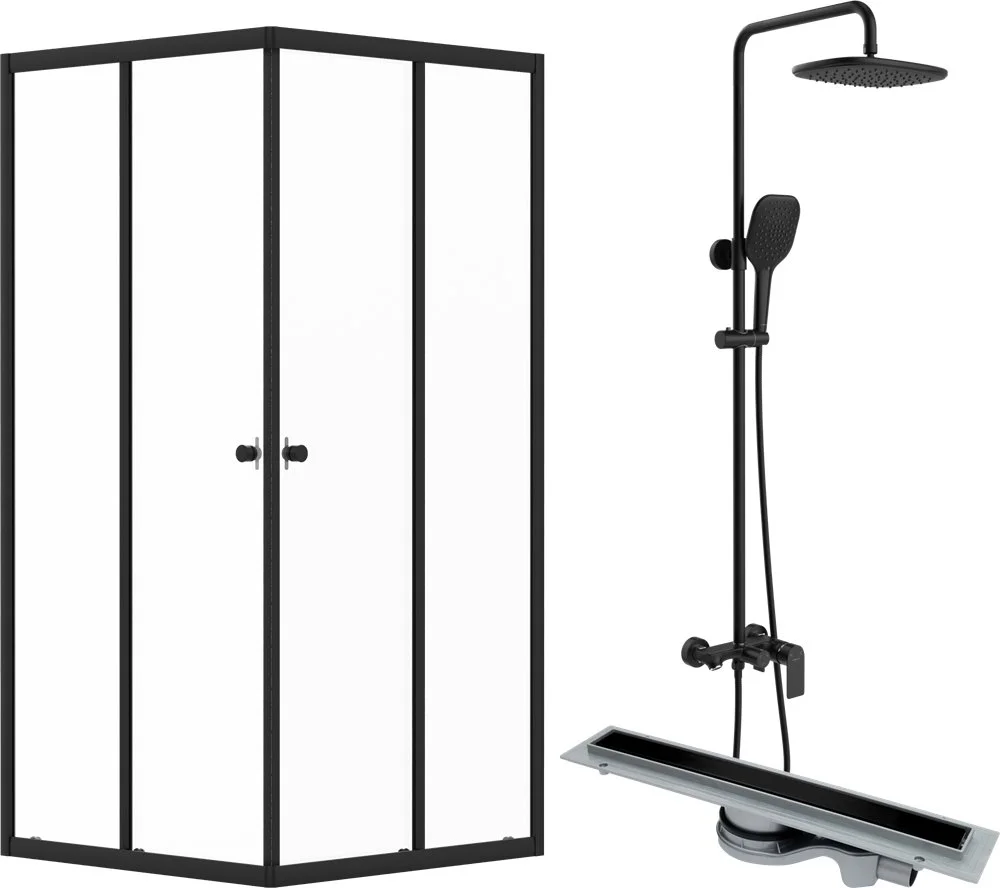 Душевой уголок DIWO Анапа 90х90, профиль черный матовый с линейным трапом CK DRAIN 1105-00165 65 см 594698 Душевой уголок DIWO Анапа 90х90, профиль черный матовый с линейным трапом CK DRAIN 1105-00165 65 см 594698