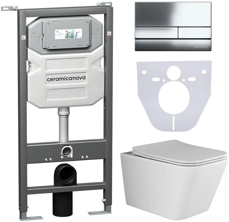 Комплект унитаза Ceramica Nova Сет 4 в 1 инсталляция с кнопкой и шумоизоляцией CN3007_1002CH_1000 Комплект унитаза Ceramica Nova Сет 4 в 1 инсталляция с кнопкой и шумоизоляцией CN3007_1002CH_1000