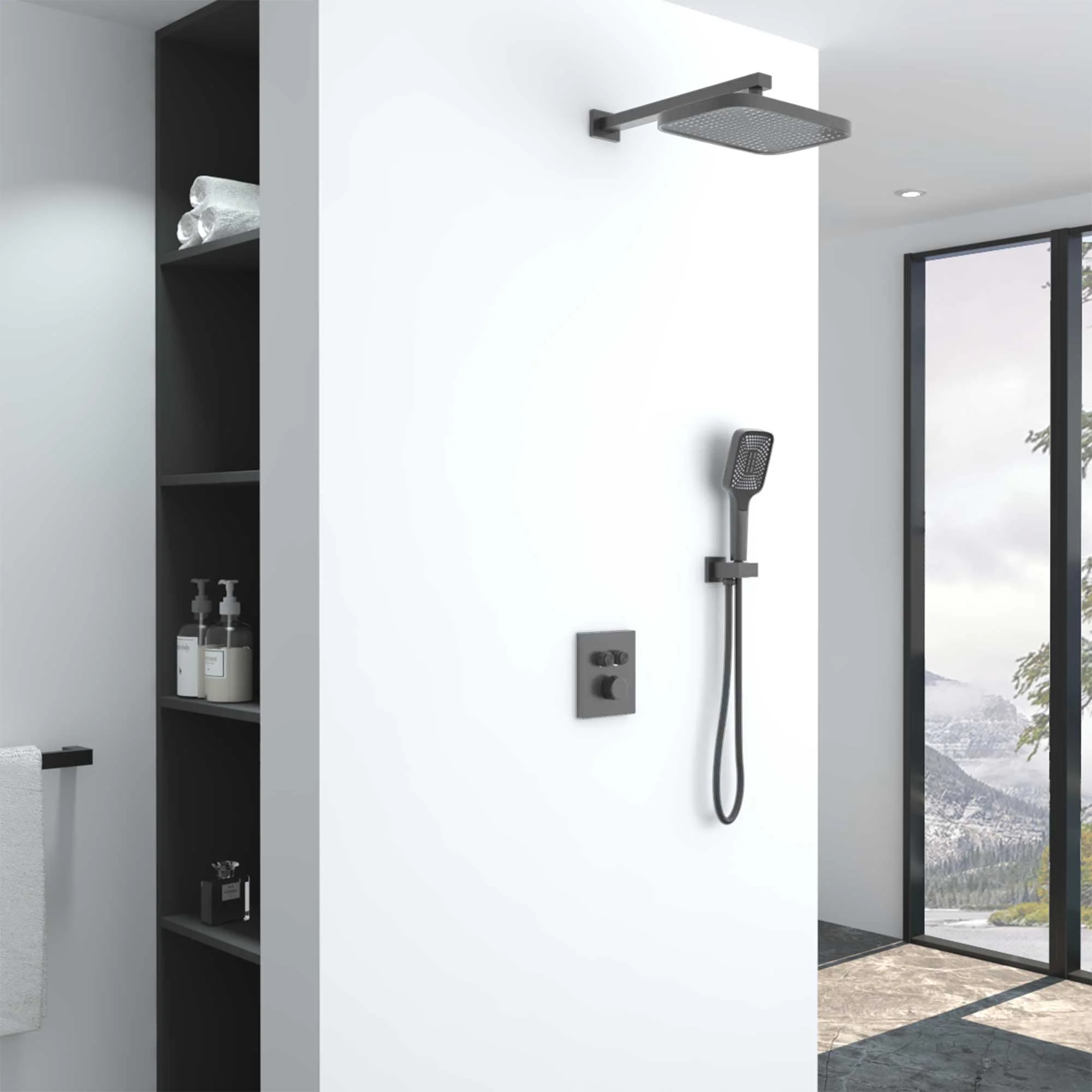 Душевая система Vincea VSFW-321MT1GM встраиваемый, термостат, вороненая сталь Душевая система Vincea VSFW-321MT1GM встраиваемый, термостат, вороненая сталь