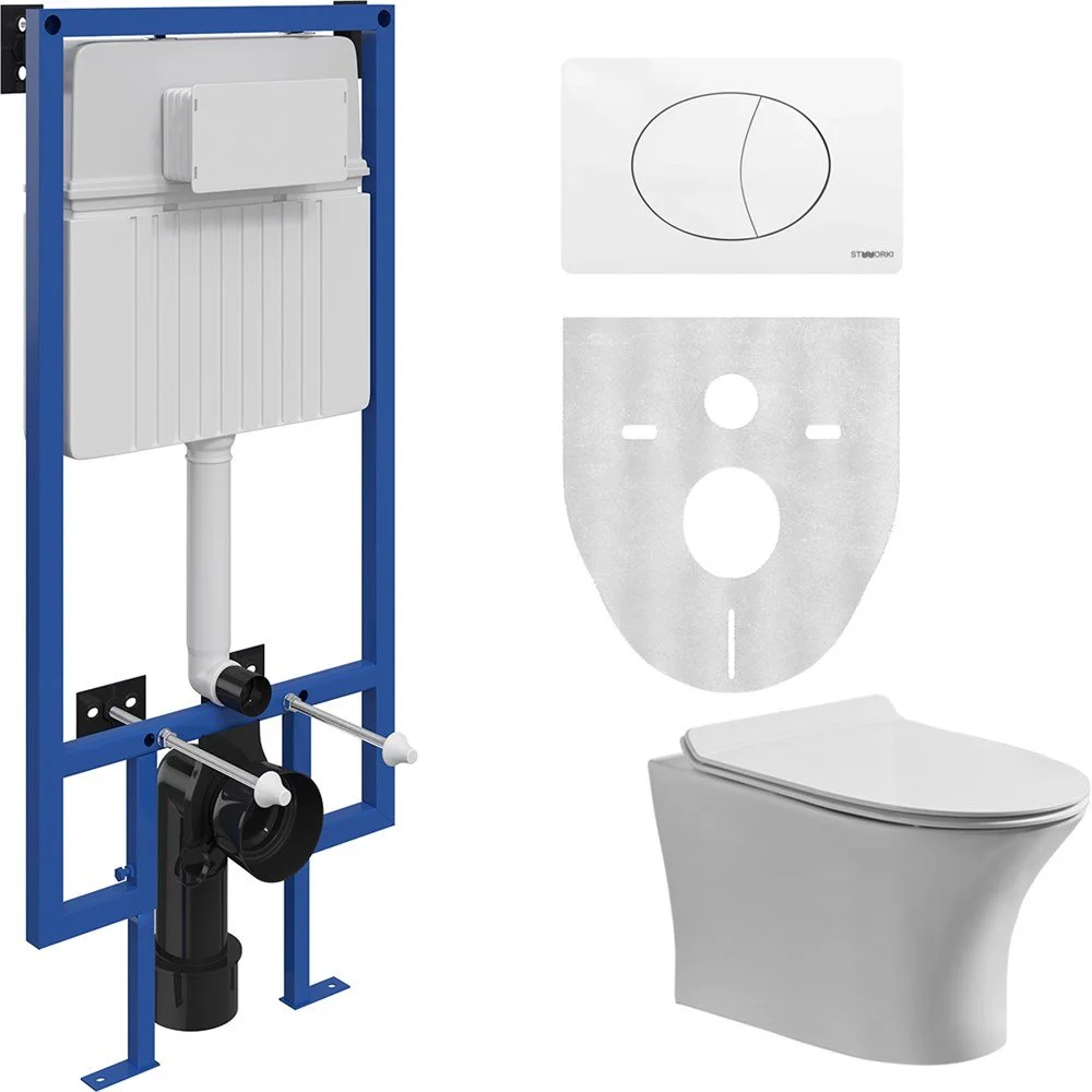 Комплект Унитаз подвесной STWORKI Дублин Db-01UP безободковый + Система инсталляции для унитазов STW 555160 Комплект Унитаз подвесной STWORKI Дублин Db-01UP безободковый + Система инсталляции для унитазов STW 555160