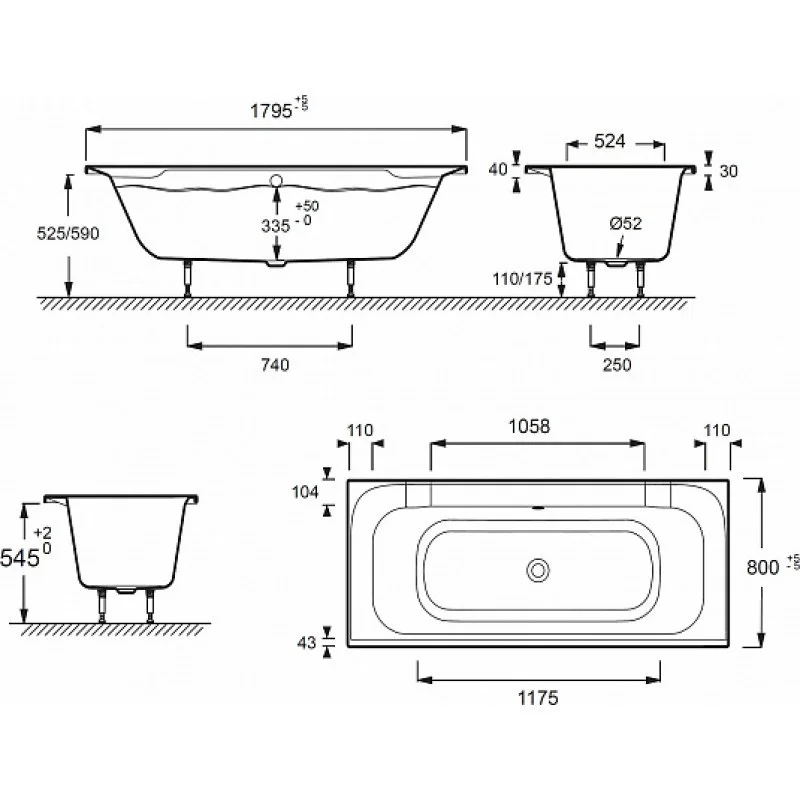 Акриловая ванна Jacob Delafon Doble 180х80 E6D013-00 Акриловая ванна Jacob Delafon Doble 180х80 E6D013-00