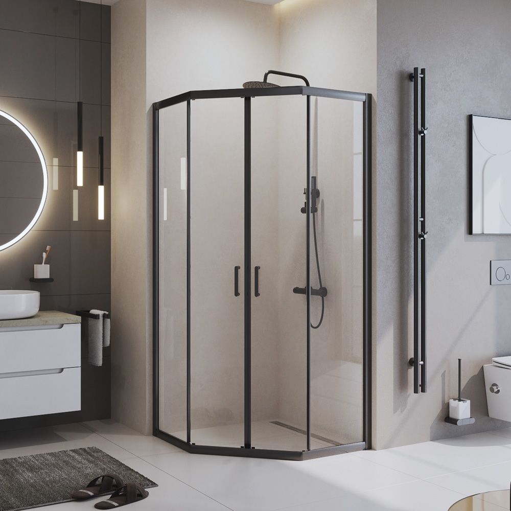 Детальная картинка товара «душевой уголок belbagno uno-195-p-2-90-c-nero 900x900 мм»