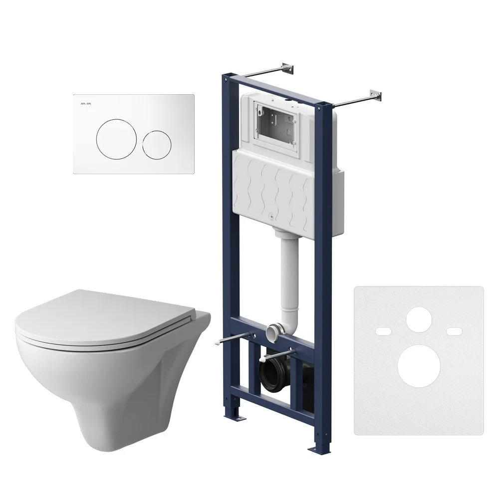 Комплект унитаза AM.PM Gem FlashClean IS49001.901700 с инсталляцией; сиденьем микролифт и белой клавишей Комплект унитаза AM.PM Gem FlashClean IS49001.901700 с инсталляцией; сиденьем микролифт и белой клавишей