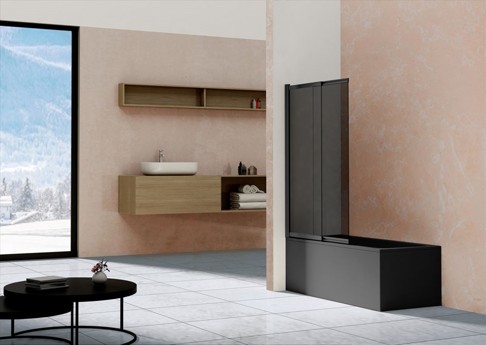 Детальная картинка товара «шторка на ванну vincea vsb-1e100cgb, 1000x1450, матовый черный, стекло тонированное»