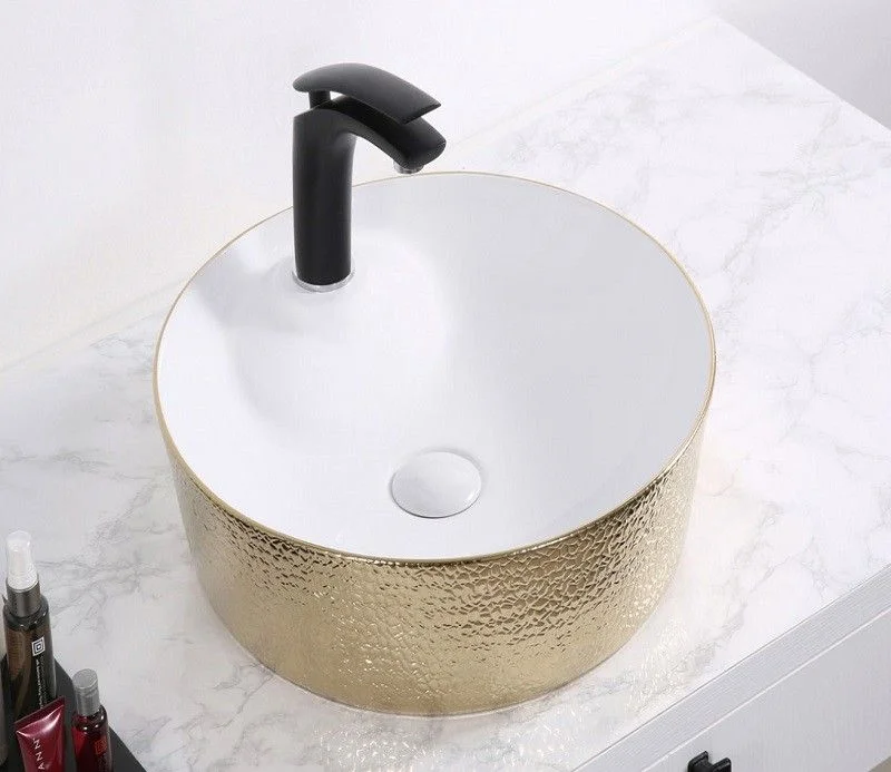 Раковина CeramaLux D1306H025 накладная, белый/золото Раковина CeramaLux D1306H025 накладная, белый/золото