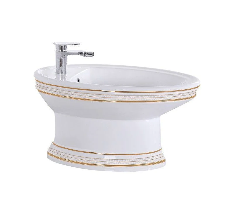 Биде напольное CeramaLux 4285 белый/золотой Биде напольное CeramaLux 4285 белый/золотой