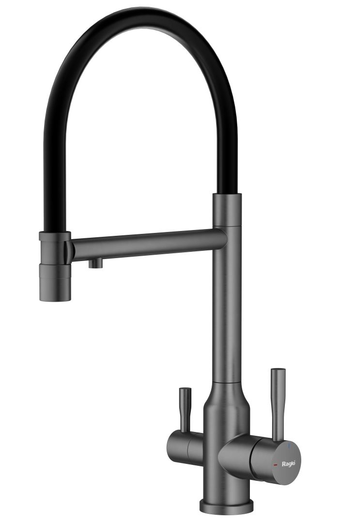 Смеситель для кухни Raglo R81.63.09 с гибким изливом с подключением к фильтру, графит Смеситель для кухни Raglo R81.63.09 с гибким изливом с подключением к фильтру, графит