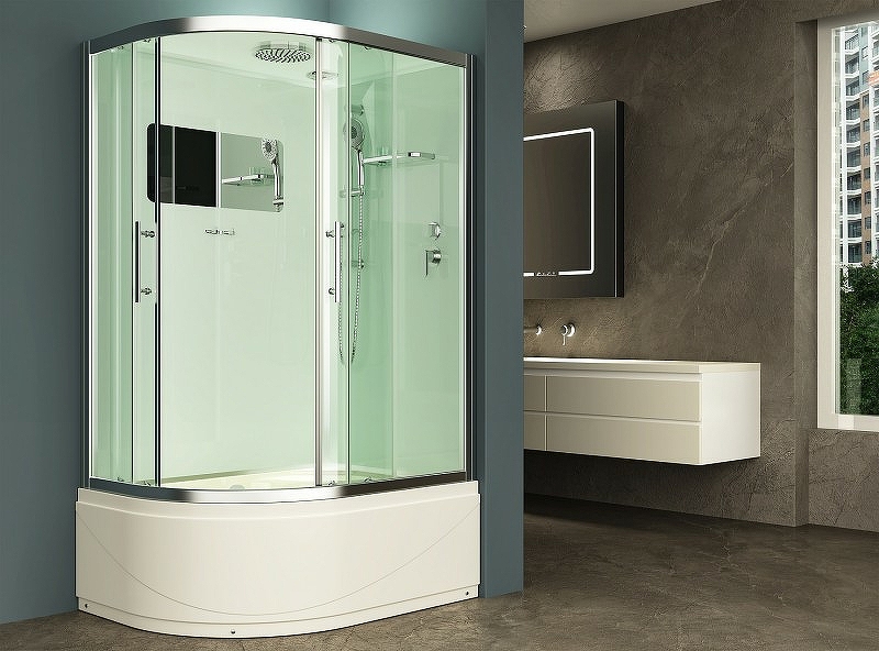 Детальная картинка товара «душевая кабина esbano elegancia (eskb129crbr) полукруглая с крышей и высоким поддоном est-129crb r120x90x210cм»