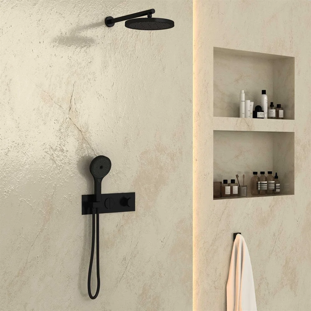 Душевая система Vincea VSFW-422T2MB встраиваемая, термостатический, 2 режима, черный