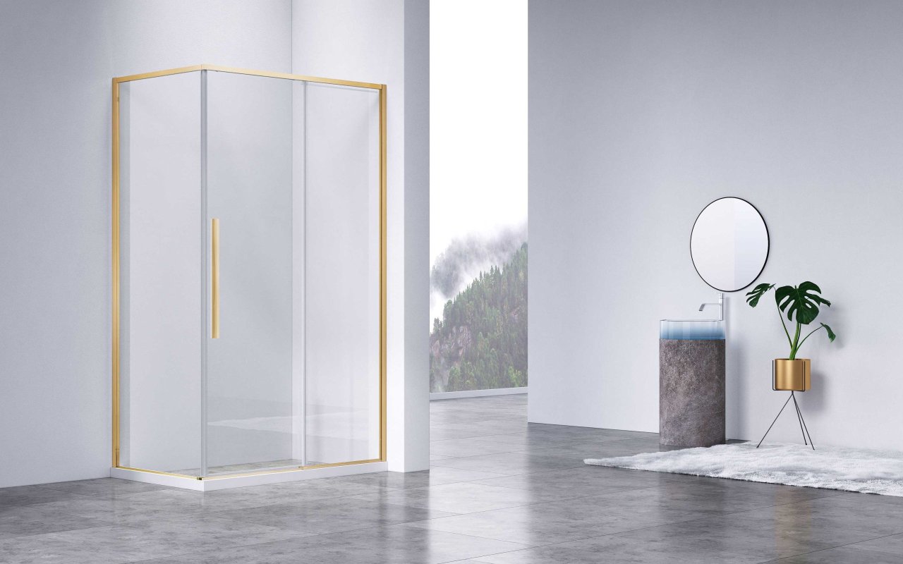 Детальная картинка товара «душевой уголок vincea slim-n vsr-4sn9014clg, 1400x900, брашированное золото, стекло прозрачное»