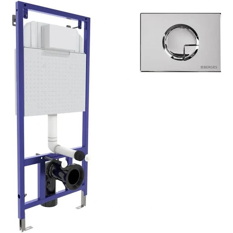 Инсталляция для унитаза BERGES NOVUM с кнопкой смыва, R3 хром глянец 040223 Инсталляция для унитаза BERGES NOVUM с кнопкой смыва, R3 хром глянец 040223